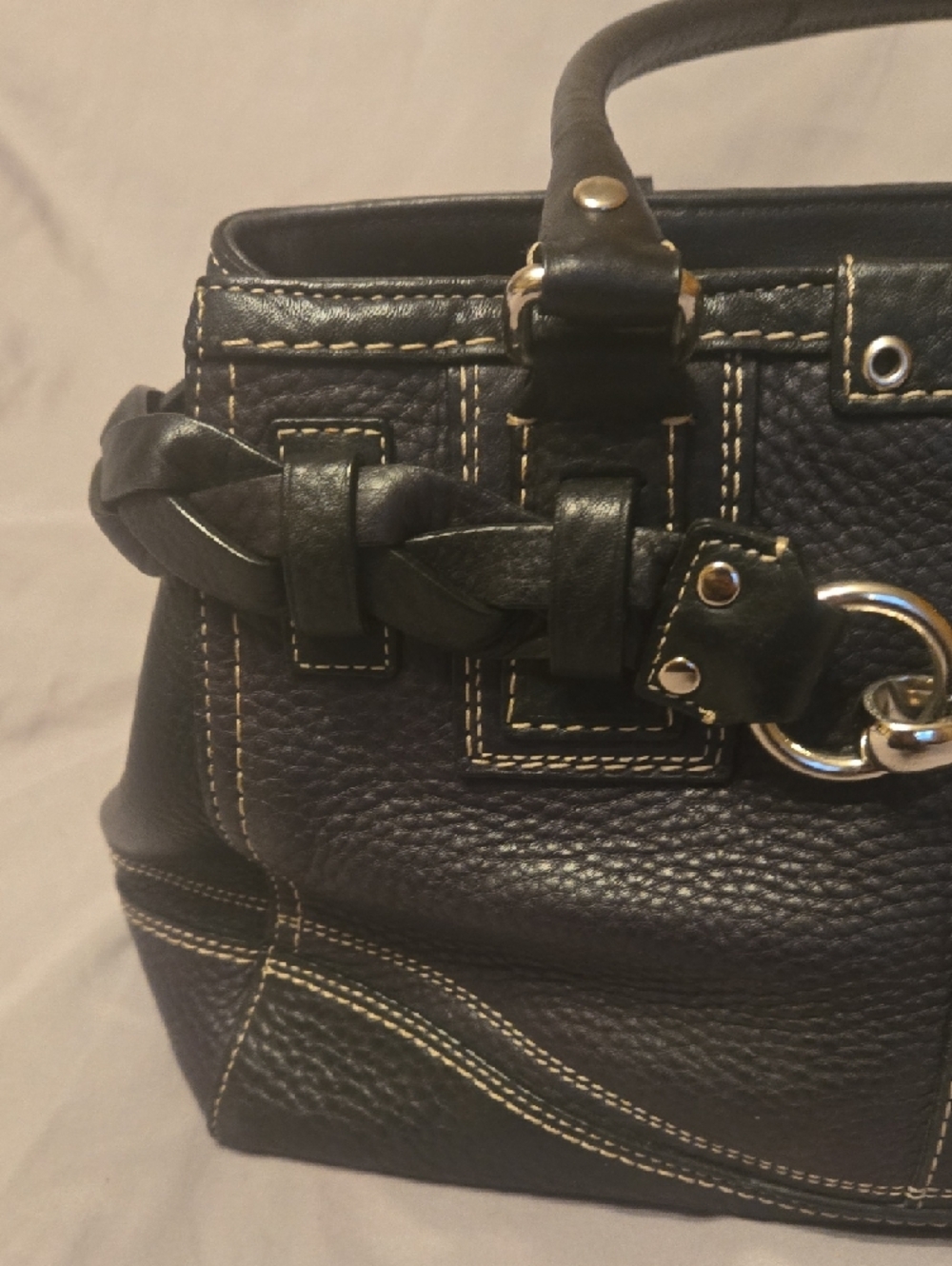 Black Pebble Leather Coach Purse The Hampton Satchel - Picture 4 of 15